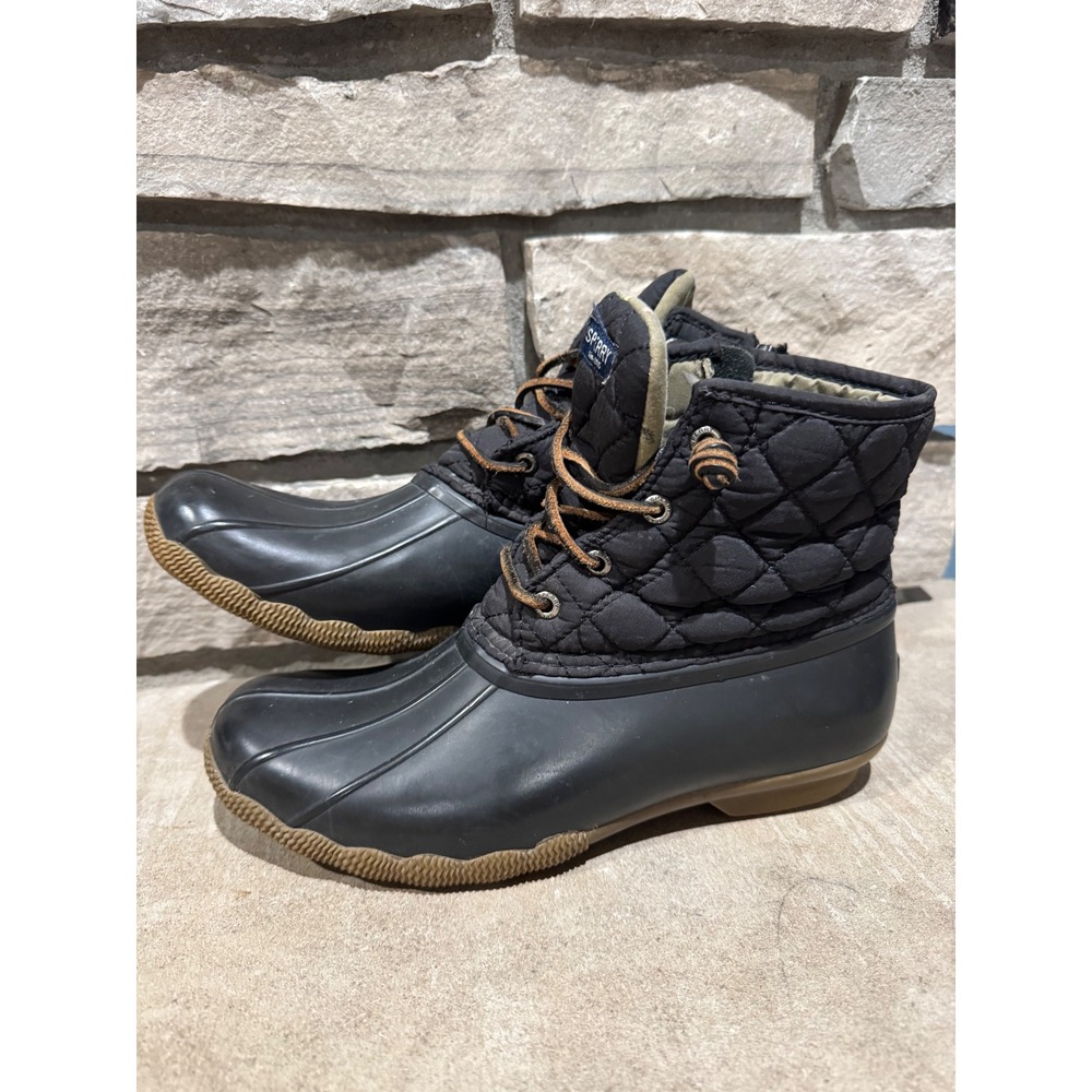 Sperry Saltwater Quilted Duck Boots Black STS94063 Womens 8 M
